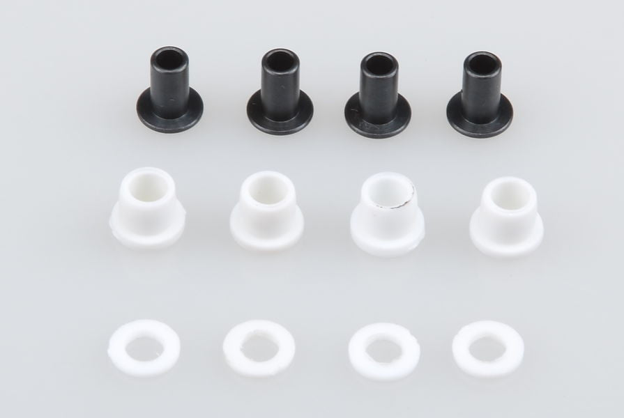 THE White Mounting Hardware set for One-Piece CNC Shock Cap. (4pcs, plastic shim and bushing, steel bushing) - RACERC