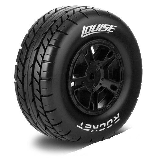 Louise SC - Rocket SC Tire with Black Rim For Traxxas Rear (Mounted) - Soft - (2) LT3154BTR 