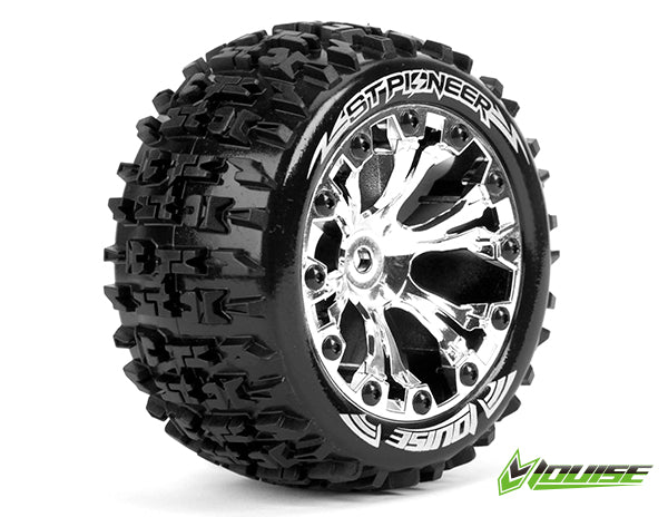 Louise RC - ST-PIONEER - 1-10 Stadium Truck Tire Set - Mounted - Soft - Chrome 2.8 Wheels - 0-Offset - Hex 12mm
