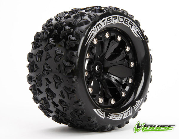 Louise RC - MT-SPIDER - 1-10 Monster Truck Tire Set - Mounted - Sport - Black  2.8 Wheels - Hex 14mm