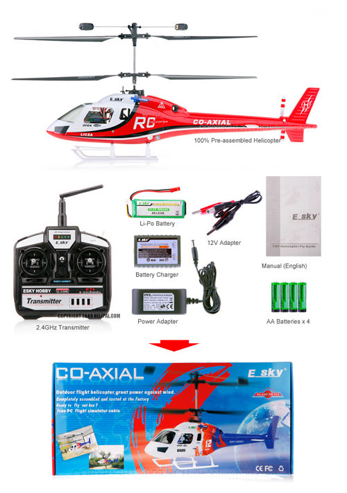 NEW ESky RED Big Lama Outdoor 4 CH 2.4 Ghz Electric Coaxial Helicopter RTF - RACERC