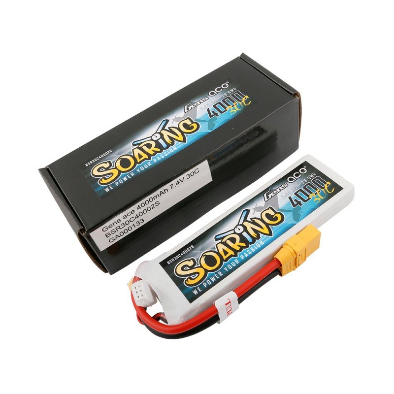 Gens ace Soaring 4000mAh 7.4V 30C 2S1P Lipo Battery Pack with XT90 plug