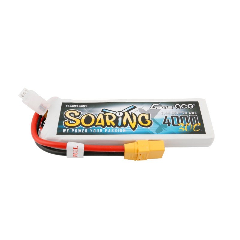 Gens ace Soaring 4000mAh 7.4V 30C 2S1P Lipo Battery Pack with XT90 plug