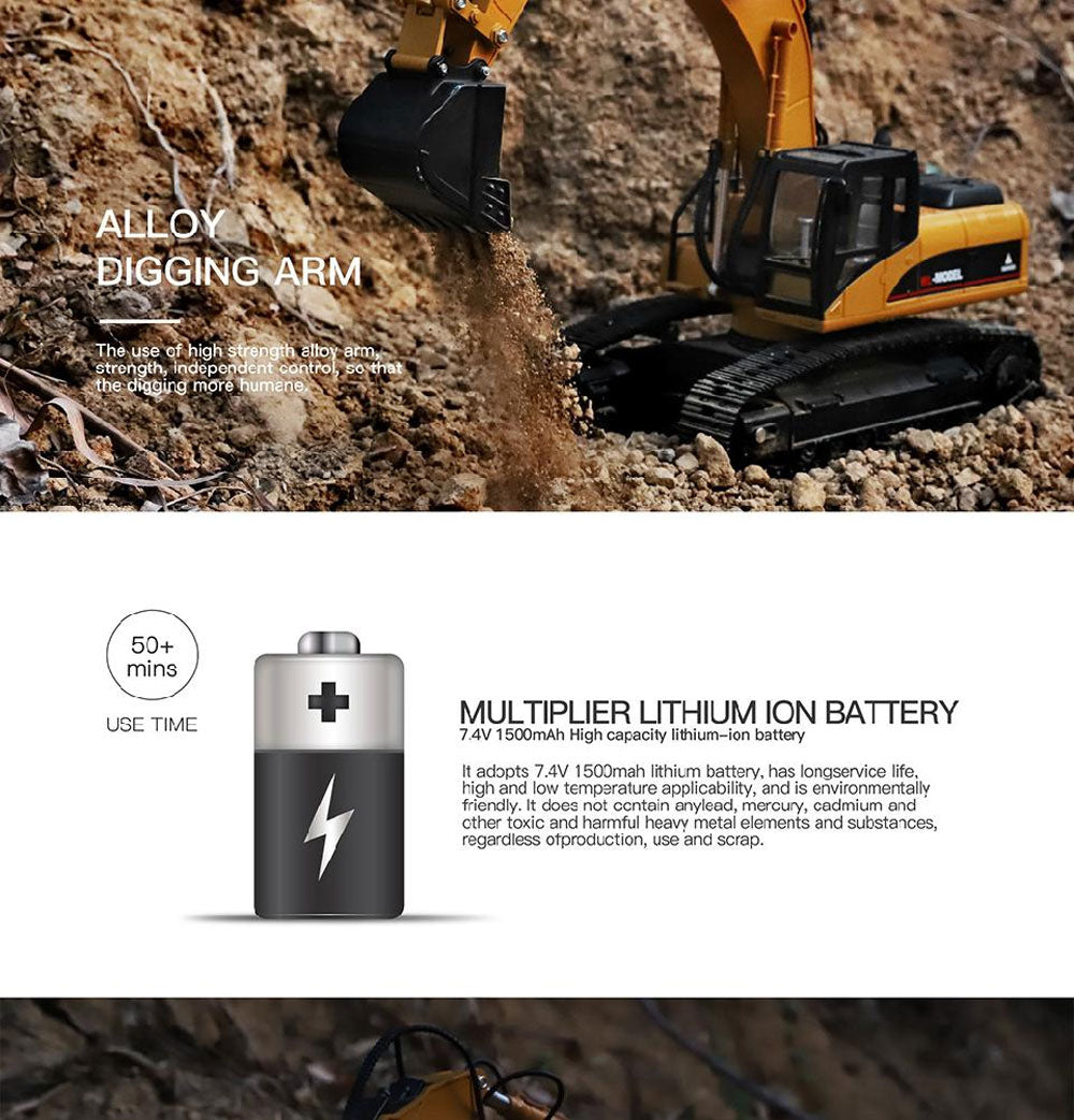 WLTOYS 16800 Alloy 1:16 2.4G RC Excavator Simulation Digger with LED Light Smoke