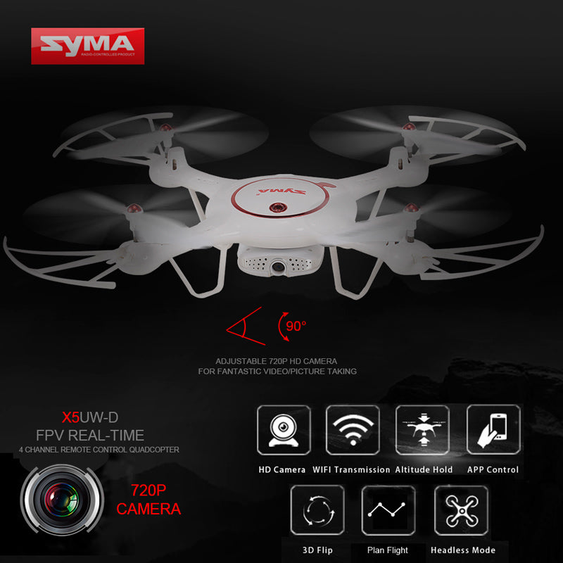 Syma X5UW-D Wifi FPV Adjustable 720P HD Camera RTF Optical Flow Positioning Altitude Hold Quadcopter - RACERC